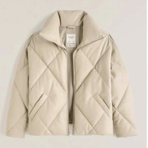 Abercrombie Oversized Vegan Leather Puffer, S, Cream